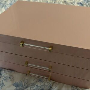 Z Gallerie Cendrine Pink 3-Tier Jewelry Box with Mirror & Gold Hardware